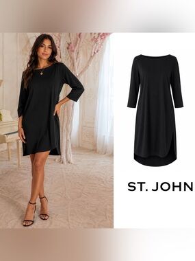 NEW St John Wool Caviar Black Dress